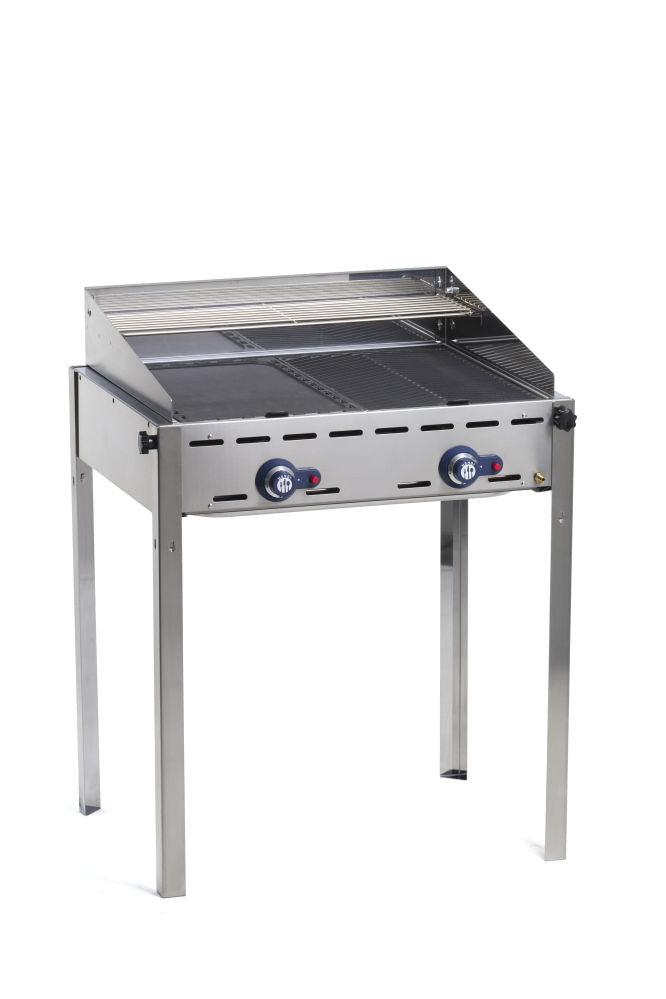 Grillsystem Green Fire 2 Brenner, HENDI, Profi Line, 2 Edelstahl Grillroste Gastronorm 1/1, 11,6kW, 740x612x(H)825mm