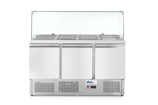 Kühltisch, dreitürig mit Glasdisplay 380L, Arktic, 230V/310W, 1365x700x(H)1300mm