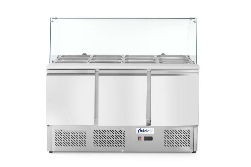 Kühltisch, dreitürig mit Glasdisplay 380L, Arktic, 230V/310W, 1365x700x(H)1300mm