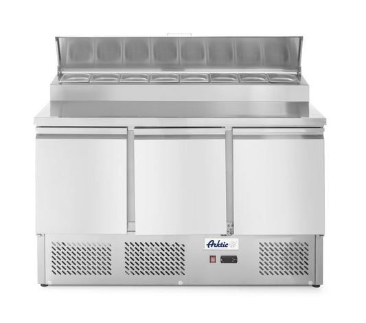 Kühltisch, dreitürig mit Aufsatz-Kühlvitrine 380 L, Arktic, 230V/310W, 1365x700x(H)1055mm