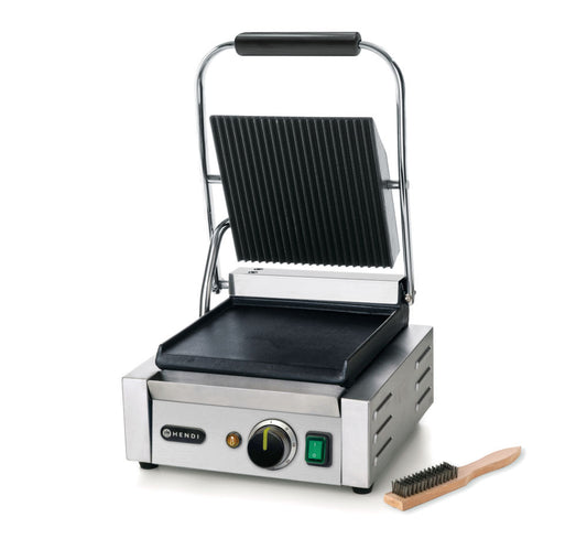 Kontaktgrill - Einzelversion, HENDI, oben gerillt, unten glatt, 230V/1800W, 310x370x(H)210mm